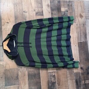 Urban Pipeline Blue Green Rugby Stripe Hooded Long Sleeve Shirt Sz Large Men